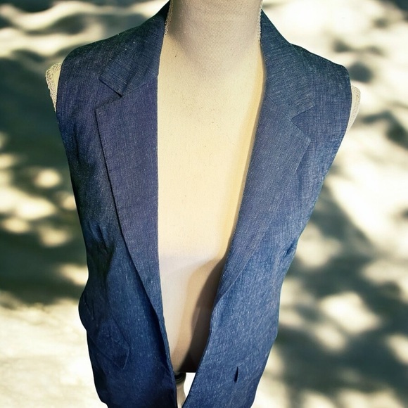 MICHAEL Michael Kors Linen-Blend Collared Longline Vest in Indigo Blue Size 6 - Picture 3 of 12